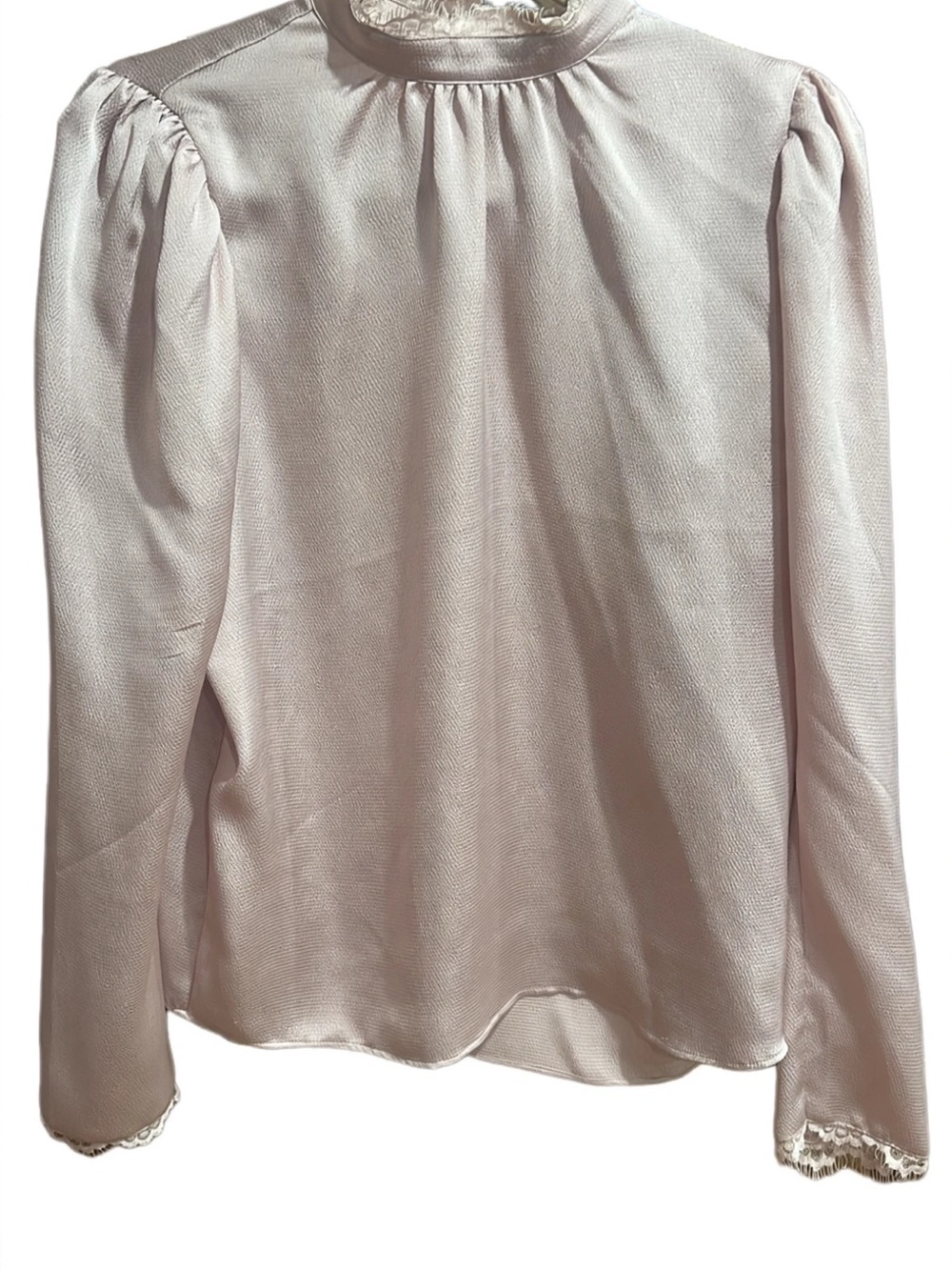 Express Light Pink Long Sleeve Lace Trim Blouse